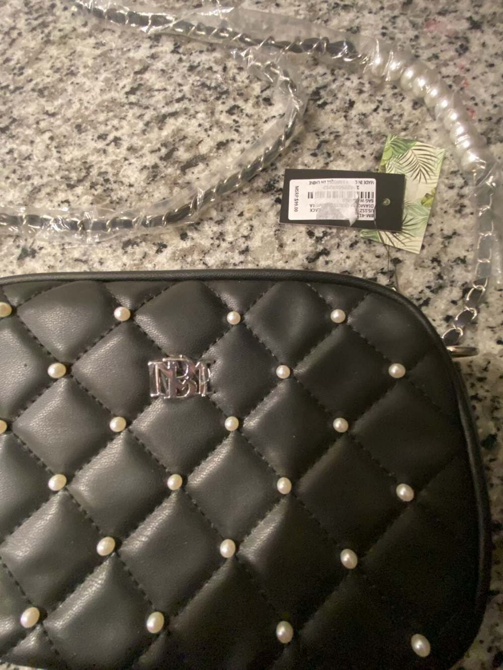 Badgley Mischka Diamond Quilted Camera Bag with Pearl Details - Picture 2 of 5